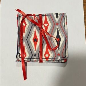 Red and Gray Patterned Fabric drink coasters